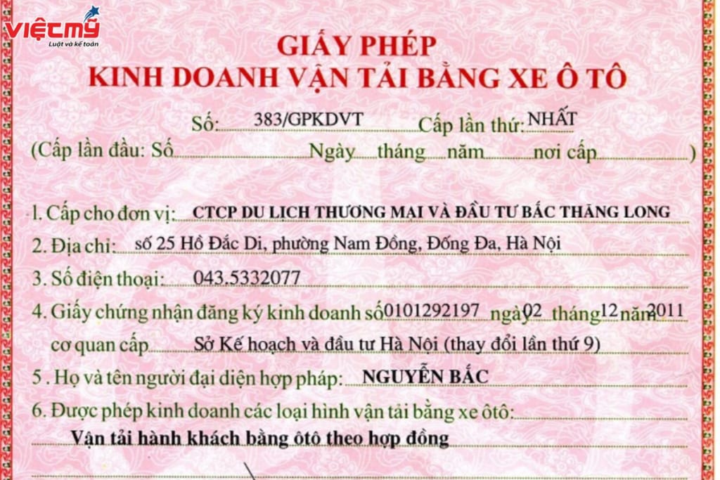 Giấy phép kinh doanh vận tải