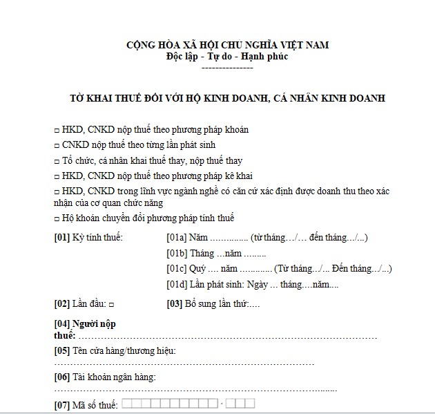  Tờ khai thuế đối với hộ kinh doanh, cá nhân kinh doanh