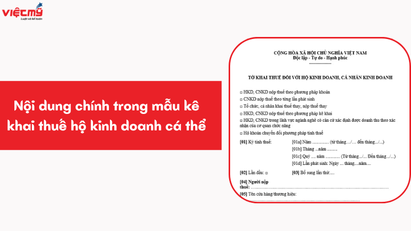 Nội dung chính trong mẫu kê khai thuế hộ kinh doanh cá thể